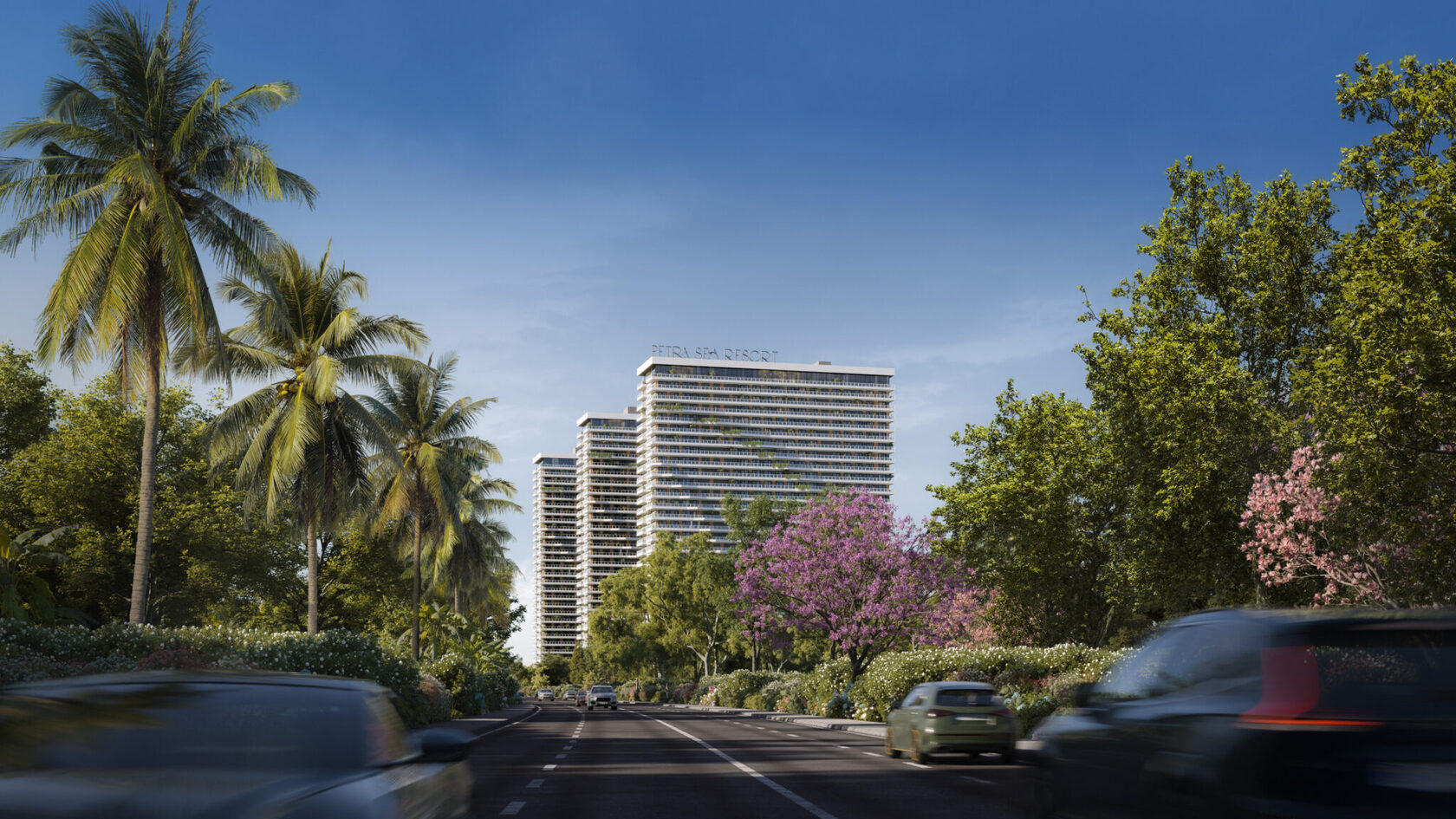 Petra Sea Resort — современные башни курортного комплекса среди пальм и цветущих деревьев на черноморском побережье Грузии
